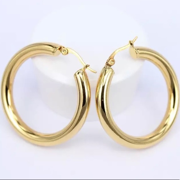 gold plated hoop earrings - Picture 2 of 2